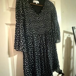 Emma & Michele Black and White Polka Dot Long Sleeve Dress
